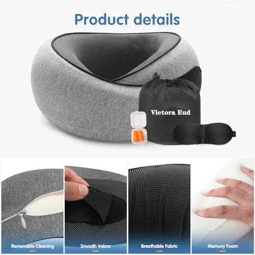 Travel Neck Pillow, Memory Foam Neck Support for Airplane, Car & Office, Breathable Portable Design with Eye Mask, Earplug Holder & Carry Bag, for Men&Women - Image 6