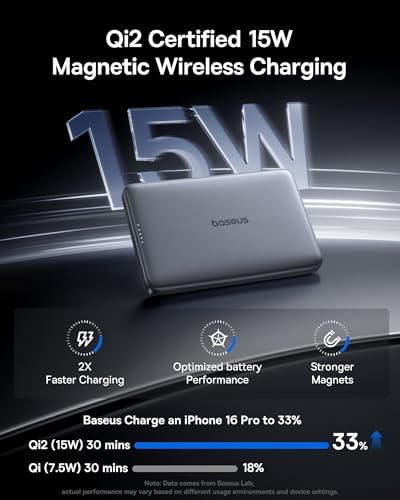 Baseus Picogo Magsafe Portable Charger, Qi2 15W 0.5" Ultra Slim 10000mAh Wireless Power Bank, 27W Fast Charging Magnetic Battery Pack with USB-C for iPhone 17 Pro Max/17 Pro/Air/16/15/14/13/12 - Image 2