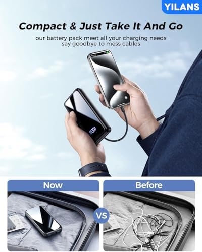 Portable Charger,50000mAh Power Bank Built-in Cable, 22.5W PD USB C In & Out Fast Charging, External Battery Pack with 6 Output & 2 Input, Travel Phone Charger for iPhone 17/16/15/14/13/12(Black) - Image 4