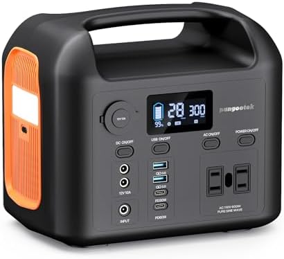 Portable Power Station, 600W (1200W Peak) 299Wh LiFePO4 Solar Generator Pure Sine Wave 110V AC Car Outlets PD 60W QC3.0 Backup Power Supply Bank for Camping, Blackout, CPAP