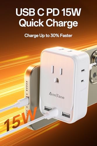 2 Pack European Travel Adapter, US to Europe Plug Adaptor with 4 Outlets 3 USB Charging Ports, Type C Power Adapter for USA to EU Euro Spain France Iceland Italy Germany Greece, White - Image 6