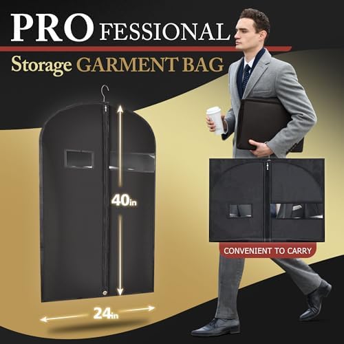 5 Pack 40-inch Suit Bag Garment Bag for Travel and Storage, Garment Bags for Hanging Clothes with Zipper and Visible Transparent Window, Black - Image 4