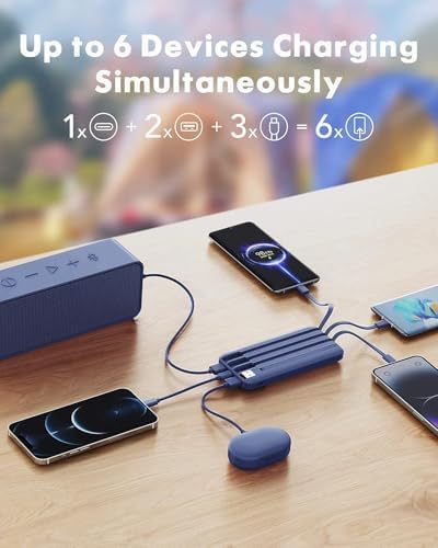 charmast Portable Charger with Built in Cables, Power Bank with Cords Wires, Slim 10000mAh Travel Battery Pack 6 Outputs 3 Inputs 3A Fast Charging for Samsung Google Pixel LG Moto iPhone iPad - Image 3