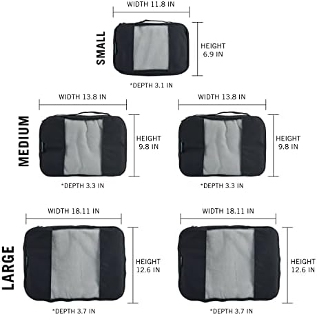 TravelWise Packing Cube System - Durable 5 Piece Weekender Plus Set (Black) - Image 3