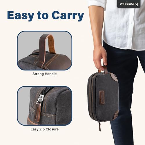 emissary Toiletry Bag for Men, Canvas Travel Toiletry Bag Men's Dopp Kit, Water-resistant Bathroom Bag Mens Shaving Kit, Travel Kit Small Bags, Shaving Bag, Toiletry Bags - Image 3