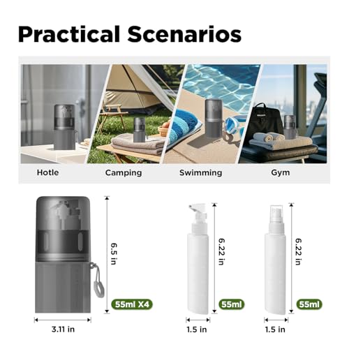 YOTIME 4 in 1 Travel Dispenser Bottle, Vacuum Silicone Suction Cup for Smooth Walls, TSA Approved Leak Proof Travel Size Containers for Toiletries, Shampoo, Body Wash and Conditioner, Gray - Image 6