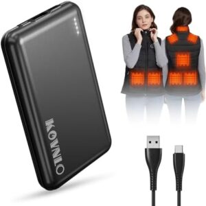 KOVNLO Battery Pack for Heated Vest, 5V 2A 10000mAh USB Power Bank with USB-C Charging Cable, Ultra Thin Portable Charger for Heated Jacket,iPhone, Android