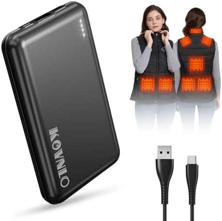 KOVNLO Battery Pack for Heated Vest, 5V 2A 10000mAh USB Power Bank with USB-C Charging Cable, Ultra Thin Portable Charger for Heated Jacket,iPhone, Android