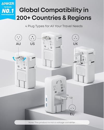 Anker Nano Travel Adapter, 5-Port Power Adapter with 1× 2-Pin AC, 2 USB A, 2 USB C for 20W, Smart Temperature Control, Works in 200+ Countries, Not a Voltage Converter, Travel Essentials (1-Pack) - Image 2