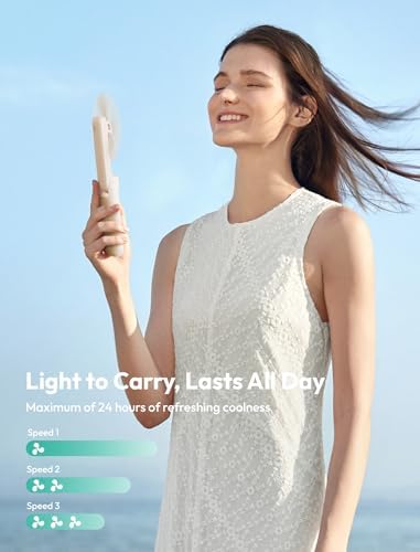 Aecooly Slim Portable Fan, Thin Handheld Fan, USB Rechargeable Mini Personal [24H Max Cooling Time], Battery Powered Small Foldable Pocket for Travel, Summer, Gifts for Women, Girls -Beige - Image 4