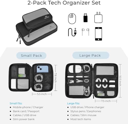 MATEIN Cord Organizer Travel Case 2 Pack, Water Resistant Tech Organizer Pouch for Small Electronic Accessories, Portable Electronics Case Carrying Bag for Cable, Changer, Earphone & Power Bank - Image 5