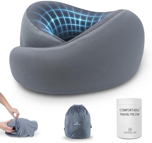 Neck Travel Pillow - Memory Foam Travel Pillow for Airplane, Washable Comfortable Breathable Cover, 360 Degree Support Ergonomic Design Best for Travel, Flight, Train, Sleeping