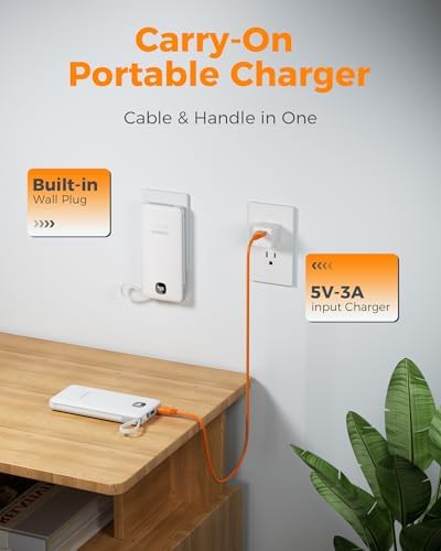 Portable Charger with Built in Cables,TESSAN 10000mAh Power Bank Fast Charging with Foldable Wall Plug Charger, PD20W Compact Battery Pack Travel Essentials for iPhone 17/16/15 Series,Samsung,Tablets - Image 2