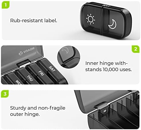 AUVON XL Weekly Pill Organizer 2 Times a Day, Pill Box 7 Day with One-Side Large Openings for Easy to Use, Black Privacy Protection AM PM Pill Case for Medication, Vitamins, Fish Oils, Supplements - Image 3