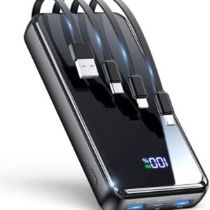 Portable Charger,50000mAh Power Bank Built-in Cable, 22.5W PD USB C In & Out Fast Charging, External Battery Pack with 6 Output & 2 Input, Travel Phone Charger for iPhone 17/16/15/14/13/12(Black)