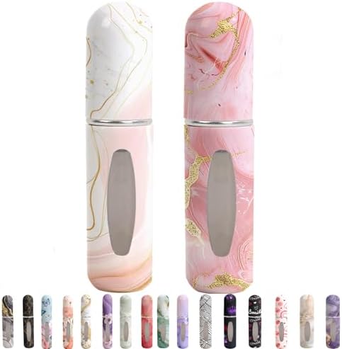 Perfume Travel Refillable Bottle– Portable Mini Sprayer,Empty Perfume Bottles with Unique Patterns,Refill Pump Case for Traveling and Outgoing,2 Pcs Pack of 5 ml(White and Pink)
