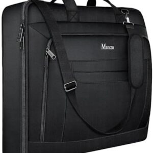 Garment Bags for Travel, Carry On Garment Bag for Business Trips with Shoulder Strap, Mancro Waterproof Foldable Luggage Hanging Suit Bags Gift for Men Women, 2 in 1 Suitcase for Coats, Suits (Black)