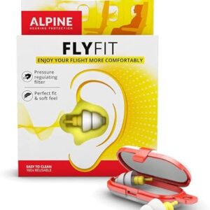 Alpine FlyFit - Earplugs for Pressure Relief & Preventing Ear Pain While Flying - Airplane Travel Essentials - Comfortable Reusable Hypoallergenic Earplugs with Ultra Soft Filter