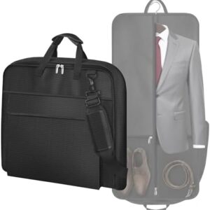MISSLO Carry On Garment Bags for Travel with Shoe Compartment 42'' Suit Travel Bags for Men Heavy duty Fabric Luggage Hanging Bag for Clothes Suit Carrier with Shoulder Strap for Business Trips, Black