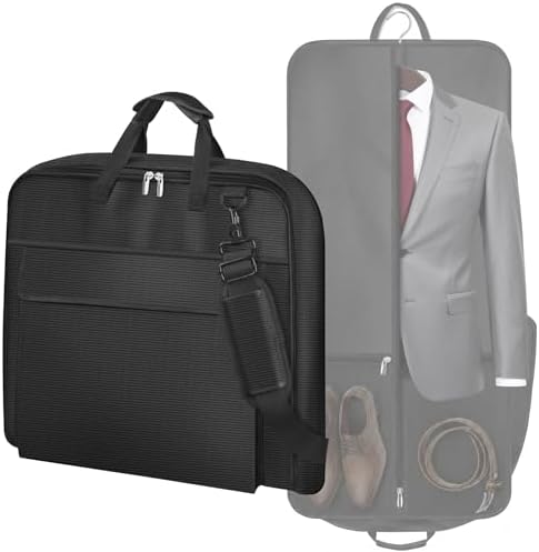 MISSLO Carry On Garment Bags for Travel with Shoe Compartment 42'' Suit Travel Bags for Men Heavy duty Fabric Luggage Hanging Bag for Clothes Suit Carrier with Shoulder Strap for Business Trips, Black