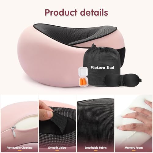 Travel Neck Pillow, Memory Foam Neck Support for Airplane, Car & Office, Breathable Portable Design with Eye Mask, Earplug Holder & Carry Bag, for Women&Men - Image 5