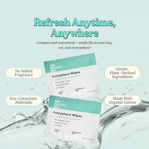 Her Fantasy Box | Everywhere Wipes – 100% Organic Cotton, Gentle & Refreshing, pH-Balanced, Fragrance-Free, Plant-Powered for Body, Face & Intimate Areas, Ideal for Sensitive Skin - 1 Pack, 15 Wipes - Image 3
