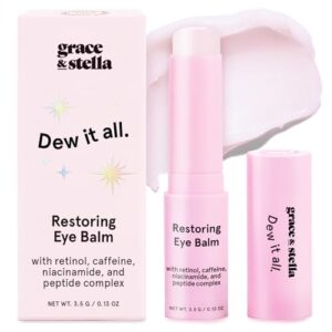 grace & stella Under Eye Brightener Balm Stick - Travel Size Toiletries - Retinol & Caffeine Eye Cream for Dark Circles, Puffiness, Wrinkles - Restore and Hydrate - Vegan Skincare (0.13oz / 3.5g)