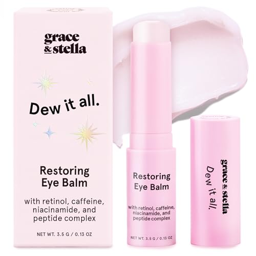 grace & stella Under Eye Brightener Balm Stick - Travel Size Toiletries - Retinol & Caffeine Eye Cream for Dark Circles, Puffiness, Wrinkles - Restore and Hydrate - Vegan Skincare (0.13oz / 3.5g)