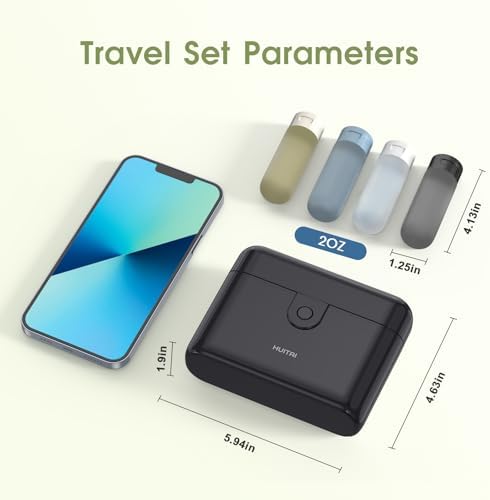 Travel Bottles with Case, 4x2oz TSA Approved, Leak-Proof, Press to Unlock, Compact & Portable Travel Toiletries (Black) - Image 2