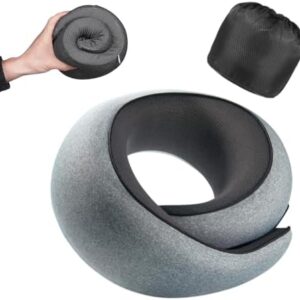 Travel Pillow, 100% Pure Memory Foam Neck Pillow for Airplanes, Comfortable Breathable Cover, Travel Essentials for Plane, Car, Train and Home, Gray