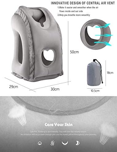 Inflatable Travel Air Pillow for Sleeping to Avoid Neck and Shoulder Pain, Comfortably Support Head and Lumbar, Used for Airplane, Car, Bus and Office (Grey) - Image 4