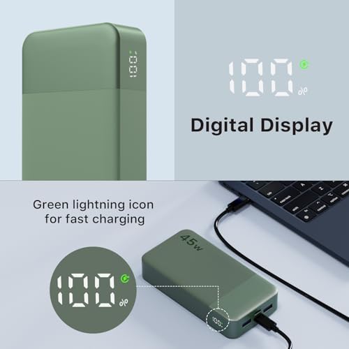 NOBIS Portable Charger, 20000mAh Power Bank, 45W Power Bank Fast Charging, Battery Pack with C to C Cable, Battery Bank with Digital Display for iPhone Android Laptop etc(Green) - Image 6
