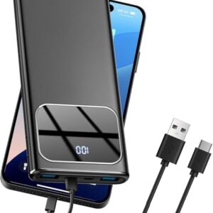 Power Bank, 10000mAh Portable Charger with PD 5A/3W Fast Charging, USB C in&out External Battery Pack, Portable Cell Phone Charger for iPhone 16 15 14 13 /ProMax/Pro/Plus Samsung S23 S22 Android Phone