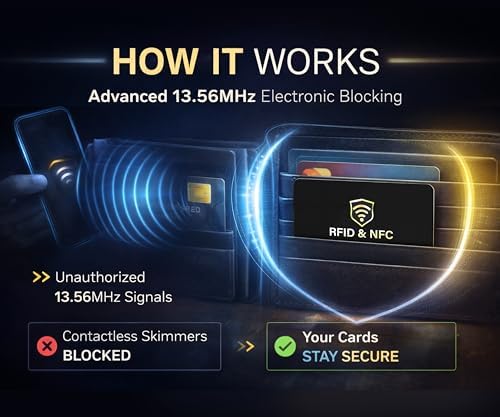 SaiTech IT 5 Pack RFID Blocking Card, One Card Protects Entire Wallet Purse, NFC Contactless Bank Debit Credit Card Protector ID ATM Guard Card Blocker–(Black) - Image 5