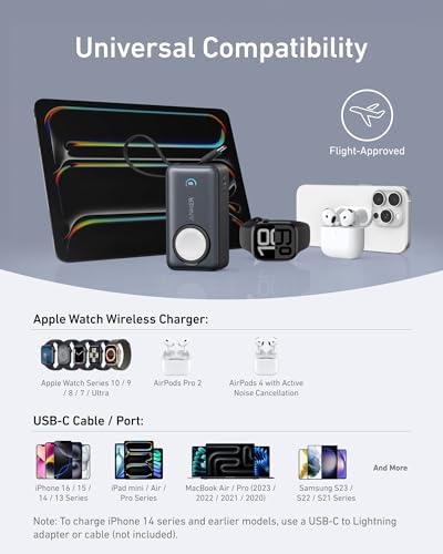 Anker MagGo Power Bank for Apple Watch, Officially Certified 10,000mAh Compact Battery Pack with Built-in USB-C Cable, 35W Max, for iPhone 15 Series, Samsung, iPad, AirPods, and More(Black) - Image 6