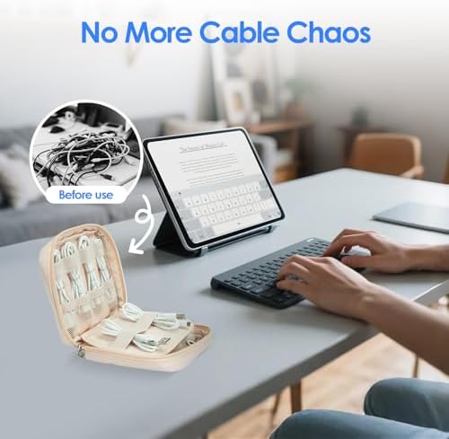 LENTION Tech Organizer Pouch Water Resistant, Compact Cable Bag for Macbook Charger, Power Bank, USB Cables, Earphones - Travel & Daily Electronics Case (Beige) - Image 6