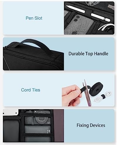 BAGSMART Cable Organizer Bag, Travel Electronics Organizer with Adjustable Divider, Tech Bag Carrying Case, Storage Bag Sturdy Tool Case with Handle for Cellphone Cord Electronics Accessories, Black - Image 5