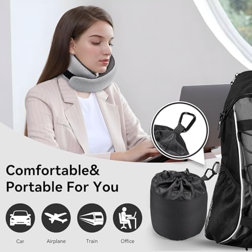 Travel Pillow, 100% Pure Memory Foam Neck Pillow for Airplanes, Comfortable Breathable Cover, Travel Essentials for Plane, Car, Train and Home, Gray - Image 3