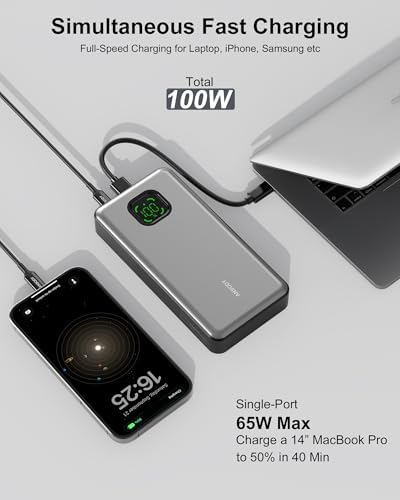 65W Power Bank, 25000mAh Travel Essential USB C Laptop Portable Charger, 100W Total Fast Charging Battery Pack for MacBook Dell XPS iPad Tablet Steam Deck iPhone 17-12 Series Samsung Switch and More - Image 3