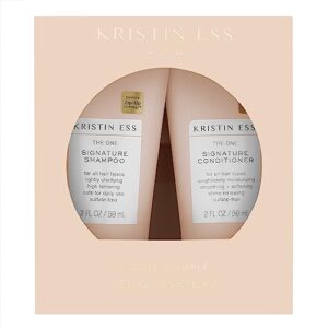 Kristin Ess Signature Travel Size Salon Shampoo + Conditioner Set for Moisture, Softness + Shine - Anti Frizz + Lightly Clarifying - Sulfate Free, Vegan + Safe for Color Treated Hair - Mini Travel Set