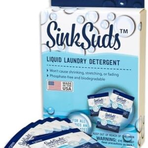 SinkSuds Laundry Detergent, Travel Size Liquid Soap, TSA Compliant, Safe For All Fabrics, 8 Packets (Packaging May Vary)