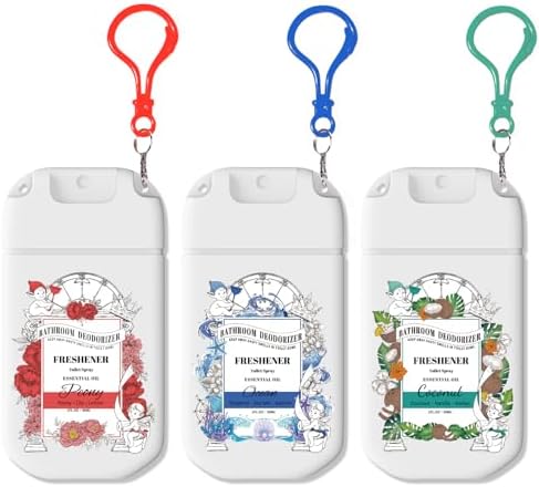 Pocket Size Toilet Spray with Removable Hook,30ml Travel Essentials Variety 3 Pack, Bathroom Odor Eliminator for Poop - Ocean Coconut Peony Scent