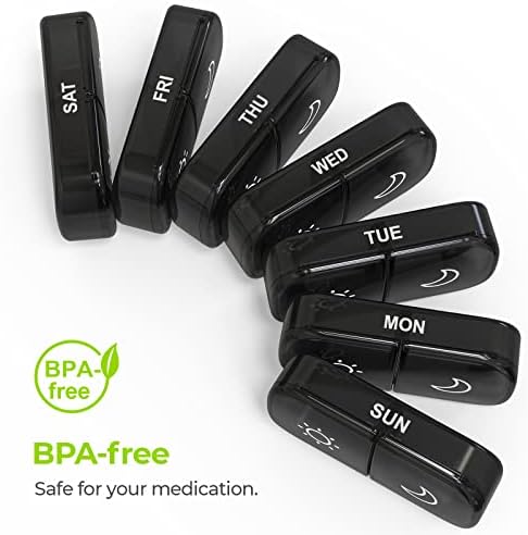 AUVON XL Weekly Pill Organizer 2 Times a Day, Pill Box 7 Day with One-Side Large Openings for Easy to Use, Black Privacy Protection AM PM Pill Case for Medication, Vitamins, Fish Oils, Supplements - Image 7