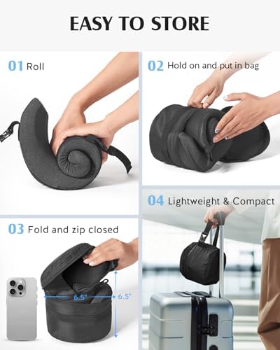 YFONG Travel Pillow for Long Flight Airplanes, Head Strap Combo with 3D Contoured Eye Mask for Sleep, Neck Pillow for Car Trip Essential, 360° Support Memory Foam Headrest, Prevent Head Bobbing, Black - Image 8