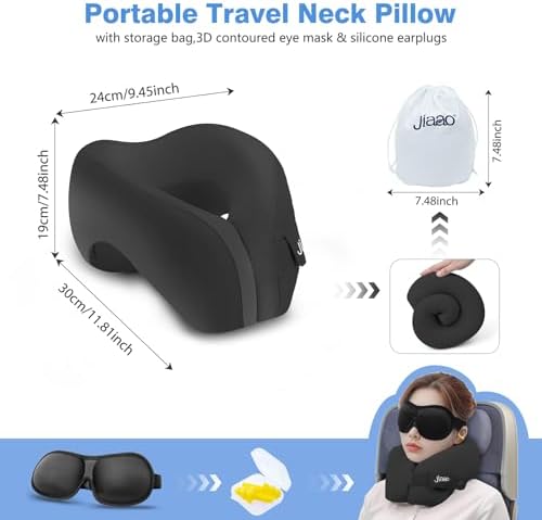 jiaao Neck Pillow Airplane, Memory Foam Travel Neck Pillows for Long Flight, 3D Eye Masks, Ear Plugs and Portable Drawstring Bag, Napping Pillow for Home, Road Trips, Sleep Rest and Travel Use - Image 6