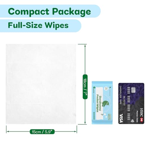 Flushable Wipes Travel Size, 99% Water Mini Wet Wipes for Sensitive Skin, Hypoallergenic & Unscented On The Go Pocket Wipes, 48 Count (8 Packs of 6) - Image 7