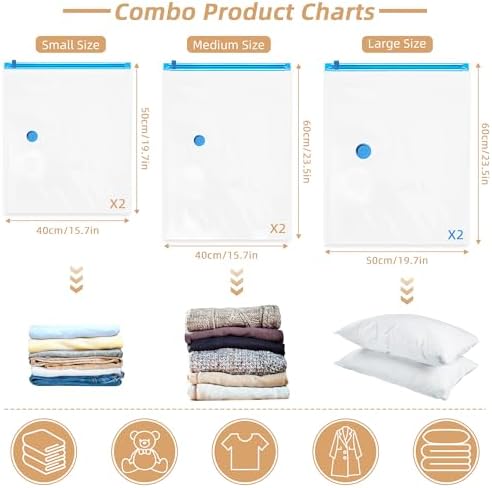 Travel Vacuum Bags with Rechargeable Pump,6 Pack Vacuum Storage Seal Bags for Clothing Suitcase Backpack, Space Saver Compression Clothes Storage Bag (6 Combo+ Electric Pump) - Image 2