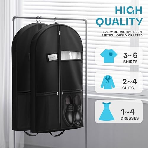 43" Travel Garment Bag with Accessories Zipper Pocket, Heavy Duty Suit Bag for Suits, Tuxedos, Dresses, Coats, Black, 1 pack - Image 2