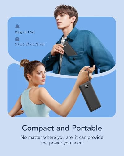 VRURC Portable Charger with Built in Cables, Slim Power Bank 10000mAh, USB C Travel Battery Pack, 5 Output 2 Input External Charging Bank for iPhone 17 16 15 14 13,Samsung,Android-Black(1 Pack) - Image 2