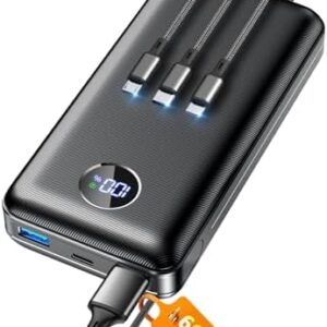 Portable Charger Power Bank, 60000mAh Battery Pack with 3 in 1 USB-C/iOS/Micro-USB Cable, 22.5W Fast Charging Portable Phone Charger, Travel Camping Essential Powerbank for iPhone 17/16 Samsung,Ebony